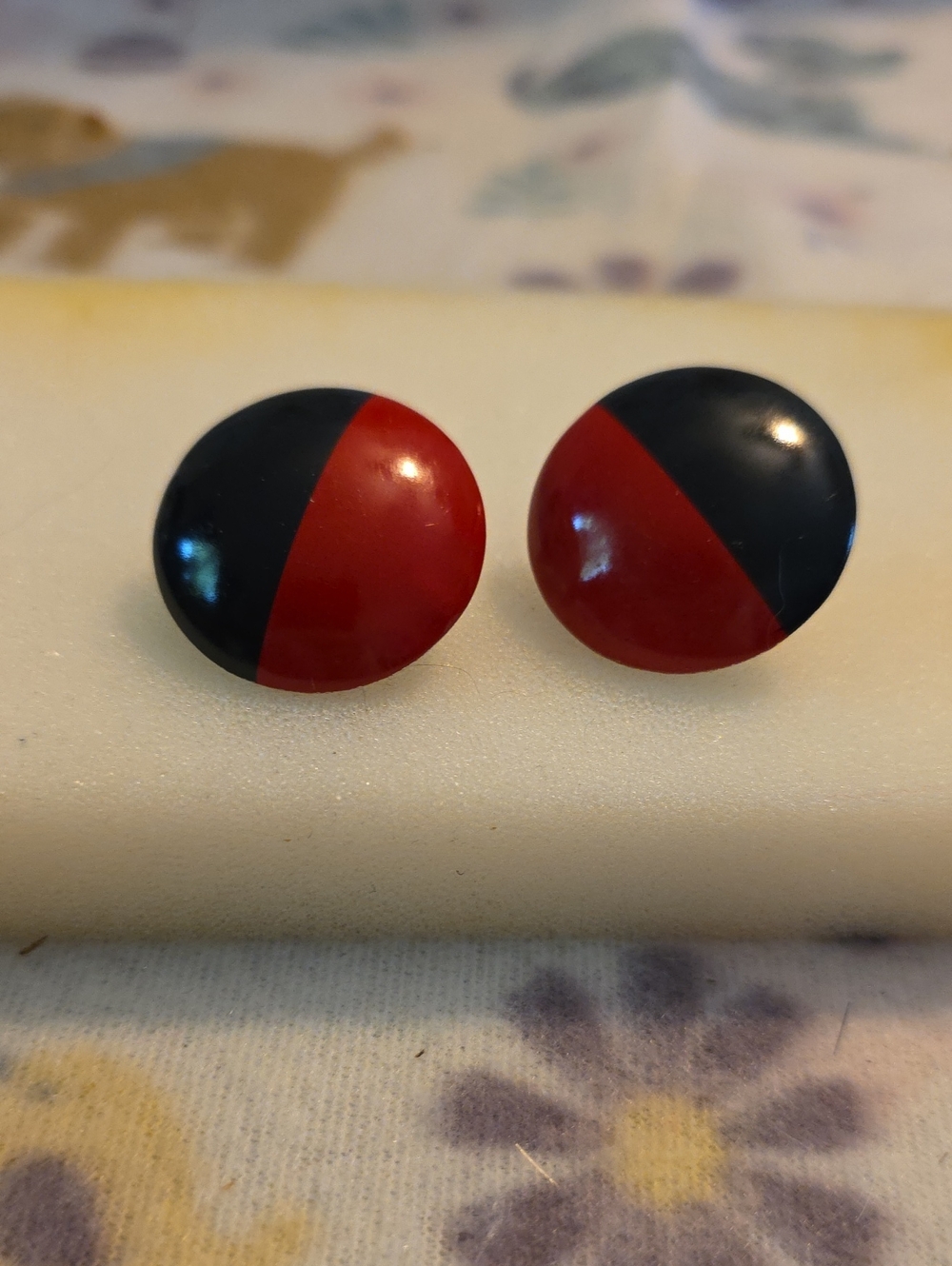 Red and Black Round Stud Earrings - Women's Jewelry
